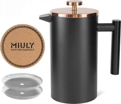 Zdjęcie produktu dla Ekspres do kawy typu French press ze stali nierdzewnej o pojemności 1 l z dodatkowym filtrem ochronnym