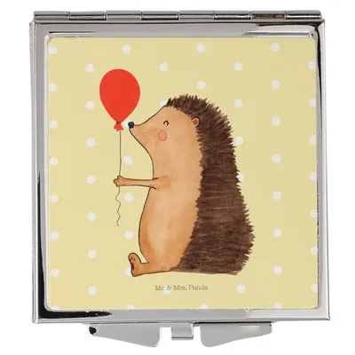 Produktbild von Mr. & Mrs. Panda Kosmetikspiegel Igel Luftballon - Gelb Pastell - Geschenk, Ballon, Lustige Sprüche, Geburtstag, Handspiegel, Herzlichen Glückwunsch, Schminkspiegel