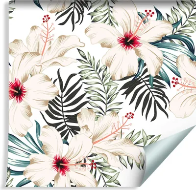 Produktbild von 10m VLIES TAPETE Rolle Hibiskus Flora Blüten Blätter Blumen Natur Gemalt XXL