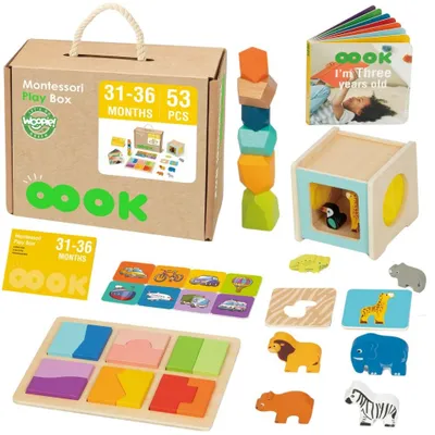 Immagine prodotto di WOOPIE GREEN Scatola XXL Montessori Educativa 7 in 1, Sensoriale, per bambini dai 31 ai 36 mesi, certificata