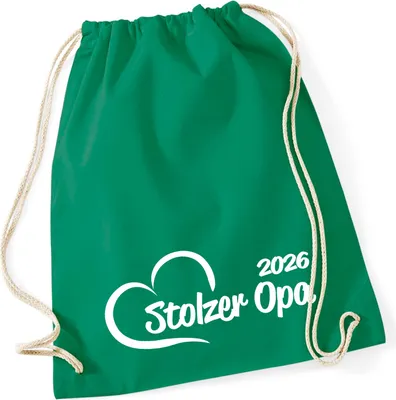 Produktbild von Huuraa Turnbeutel Stolzer Opa 2026 Herz 12 Liter Kelly Green Baumwolle Rucksack Geschenkidee