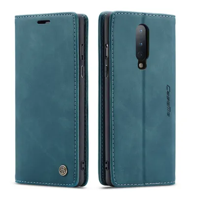 Immagine prodotto di Custodia OnePlus 8, Custodia retrò in Finto cuoio, tasche per carte, chiusura magnetica, custodia con funzione stand per OnePlus 8 Blu