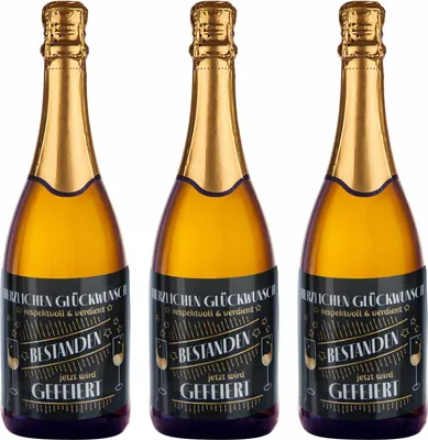 Produktbild von Flaschenetiketten Prüfung Verdient Bestanden Sternchen Motiv - Lustige Aufkleber für Wein & Sekt als Geschenk zum Abschluss & Abitur