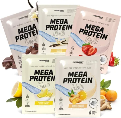 Produktbild von Energybody Mega Protein H2O Probierpaket, für Wasser optimiertes Eiweiss Protein Pulver, 5 x 30 g