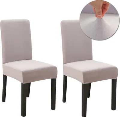 Produktbild von Stuhlhussen 2er set Verdickter Samt Stretch Hussen Für Stühle Weichem Esszimmer Stuhlbezug Hochzeit Home Party Stuhlüberzug Esszimmer-Sitzbezug Grau