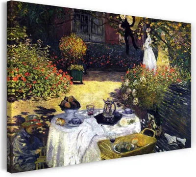 Produktbild von Leinwandbild (120x80cm): Claude Monet - Die Mittagsmahlzeit, echter Holz-Keilrahmen inkl. Aufhänger, handgefertigt in Deutschland