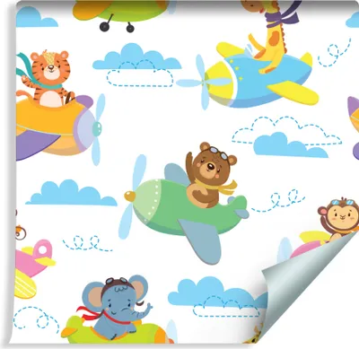 Produktbild von 10m VLIES TAPETE Rolle Kinderzimmer Tiere Flugzeuge XXL