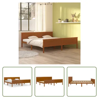 Image de The Living Store Lit en bois massif pin brun miel 200x200 cm