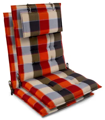 Imagen del producto de Beautissu, juego de 2 fundas para sillones reclinables, modelo Sun-HL, dimensiones 120x50x8 cm, diseño a cuadros en color naranja-beige