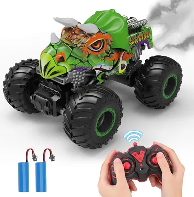 Produktbild von PREBOX Ferngesteuerter Monstertruck für Jungen 8-12 – RC-Dinosaurier-Autospielzeug für Kinder im Alter von 4–7 Jahren, Geburtstagsgeschenke für Jungen mit Musik und Lichtern