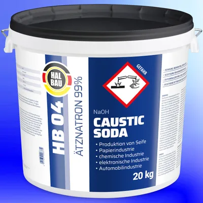 Produktbild von 20kg HB04 Ätznatron, kaustisches Soda NaOH, Natriumhydroxid EIMER