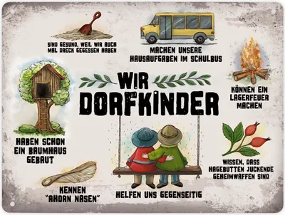 Produktbild von Metallschild XL mit Retro Motiv und Spruch: Wir Dorfkinder Schild Blechschild
