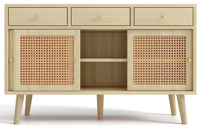 Image de Commode avec 3 tiroirs et 3 portes coulissantes - En chêne