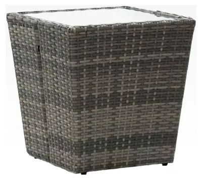 Produktbild von Quadratischer Beistelltisch für Balkon, Garten, Terrasse, Außenbereich, Grau, 41,5 x 41,5 x 43 cm, Polyrattan und Hartglas