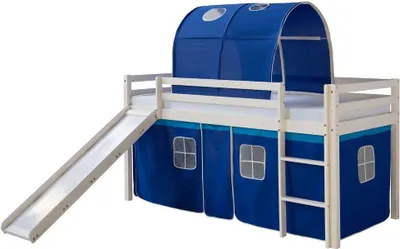 Produktbild von Homestyle4u Hochbett mit Rutsche Leiter Tunnel Weiß Blau 90x200