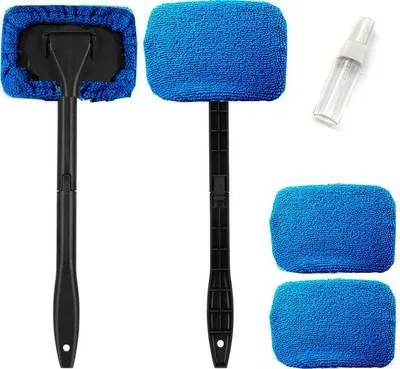 Produktbild von Autoreinigingstool, Telescopische handgreepreinigingstool mit 4 Mikrofasertüchern, für Fahrzeugfenster innen und außen, Blau
