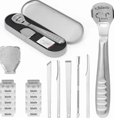 Produktbild von 17-teiliges Edelstahl Fußschaber Set für Pediküre & Hornhautentfernung