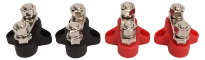 Image de Lot de 4 bornes de connexion à vis pour batterie, 12–48 V CC, M8, bloc de jonction à double sortie, barre omnibus pour voitures, camping-cars, bateaux et camions