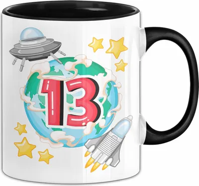Produktbild von 13. Geburtstag Geschenk Tasse Becher Jungs Mädchen Ufo Welt Galaxie  Teenager (Schwarz)