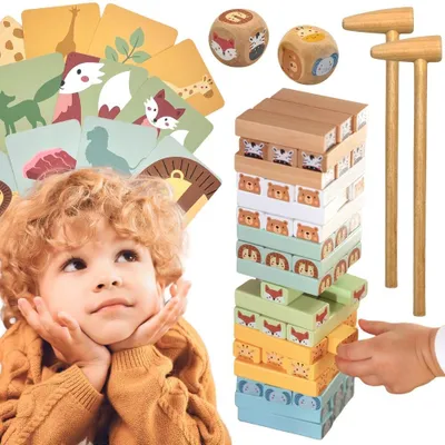 Produktbild von Woopie Green Geschicklichkeitsspiel Wackelturm Tiere 82 Teile