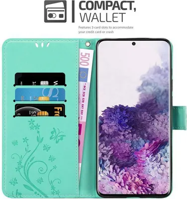 Produktbild von Cadorabo Hülle für Samsung Galaxy S20 Schutz Hülle in Türkis Schutzhülle Handy Hülle Etui Case Blumen Flower