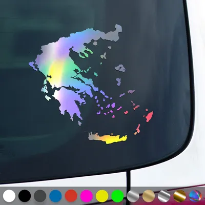 Produktbild von PantherPixel Griechenland Aufkleber Umriss Kontur Kreta Rhodos Sticker Auto Geschenkidee Farbe Oilslick-Hologramm