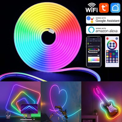 5m neonový světelný pásek RGBIC WIFI LED pásek hudební synchronizace pro párty osvětlení her DIY dekorace, kompatibilní s Alexa, Google Assistant