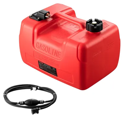 Productafbeelding van VEVOR Marinebrandstoftank, 12 liter, draagbare brandstoftank voor boten met buitenboordmotor, kunststof brandstoftank voor marineboten, inclusief slang, gemakkelijk te dragen, geschikt voor jachten, vissersboten en boten met een open dek, kleur: rood
