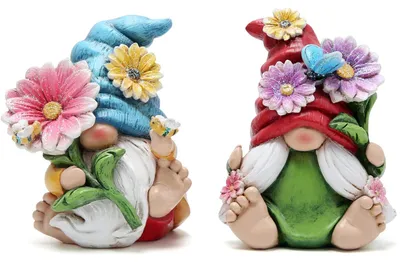 Immagine prodotto di 2 decorazioni da giardino a forma di gnomi, adatte sia per interni che per esterni