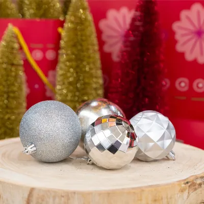 Image de Giftsome 60 Set de boules de Noël Boules de Noël argent - Décoration d'arbre de Noël - Pour l'intérieur et l'extérieur - Ø6/7 cm