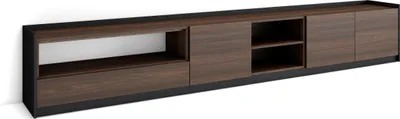 Produktbild von TV-Schrank, Lowboard, 310x37x50cm, Für TV-Geräte bis zu 80", Fernsehtisch, Dunkler Eiche und Schwarz