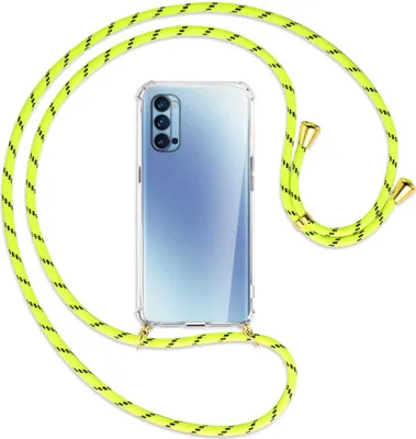 Produktbild von Handykette Backcover-Schutzhülle mit Band (Metall goldfarben) für Oppo Reno4 Pro 5G - neongelb