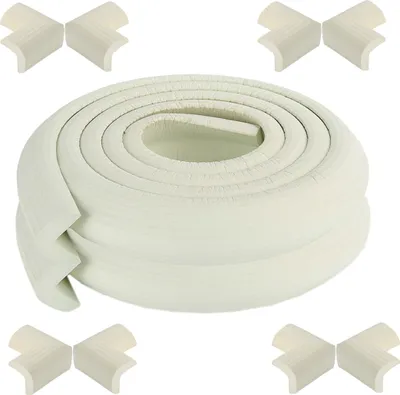 Image de CANDeal 4 mètres de protection de bord de fil rayé et 8 x protection de coin, mousse haute densité premium bébé outil ménager de protection pour table, banc et autres meubles de maison - Blanc