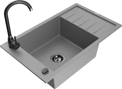 Produktbild von Mexen Elias 1 Becken-Granitspüle mit Abtropffläche und Mischbatterie Telma, Grau - 6511-71-670200-70-B