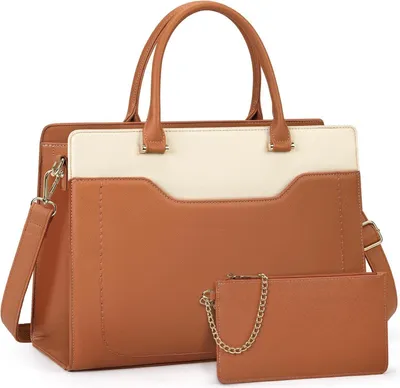 Produktbild von RAINSMORE Damen Laptoptasche 15.6 Zoll Kunstleder Schultertasche braun