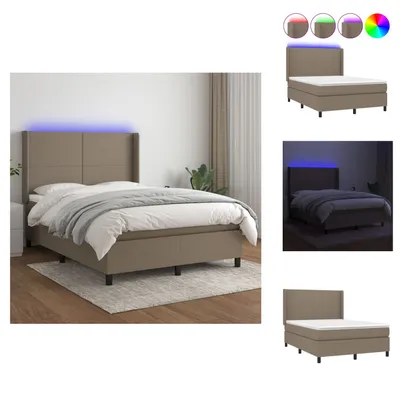 Produktbild von vidaXL Boxspringbett mit Matratze & LED Taupe 140x200 cm Stoff -  Betten & Bettgestelle