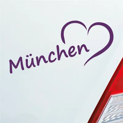 Produktbild von Auto Aufkleber München Herz Heart Stadt Auto Liebe Love 19x8 cm Lila Sticker Heckscheibenaufkleber