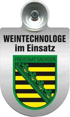 Produktbild von Einsatzschild mit Saugnapf - Weintechnologe im Einsatz - incl. Regionenwappen nach Wahl 393840 Color - Region Freistaat Sachsen