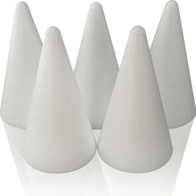 Produktbild von Styropor Kegel zum Basteln Ø 7 cm Höhe 12 cm, 5 Stück Weiß