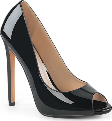 Obrázok produktu pre Y-42 Pleaser vysoké podpätky Peep Toe Platform Pumps čierne lakované otvorené špičky