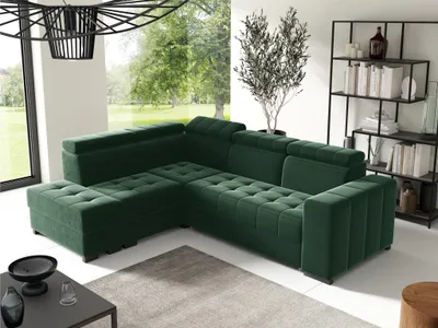 Produktbild von Ecksofa Schlafsofa Sofa CESENA Stoff Salvador Flaschengrün Ottomane Links
