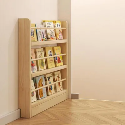 Immagine prodotto di Libreria a parete in legno massello, spessore 10 cm, dimensioni 90x10x87 cm. Scaffale a pavimento per soggiorno o ufficio domestico