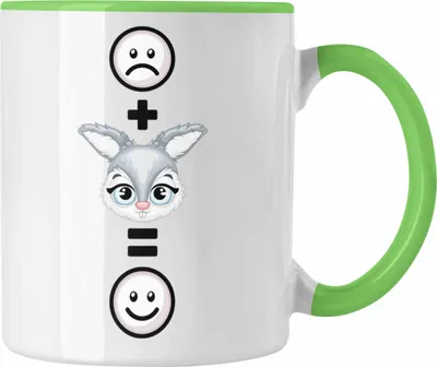 Produktbild von Trendation - Kaninchen Tasse Geschenk für Kaninchen Kanickel Hasen Besitzer Lustige Geschenkidee :( + Hase = :) Geburtstag (Grün)