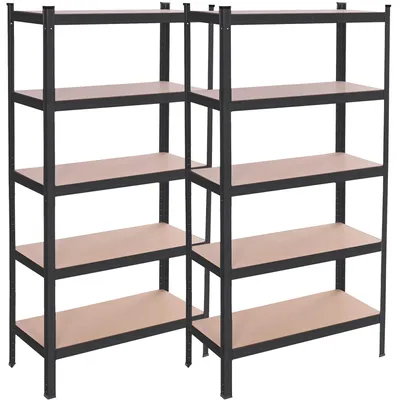 Productafbeelding van Opbergrek - Stellingkast - 675 KG - Metaal - 675 KG - Zwart - 150 x 75 x 30 cm - 2 Stuks