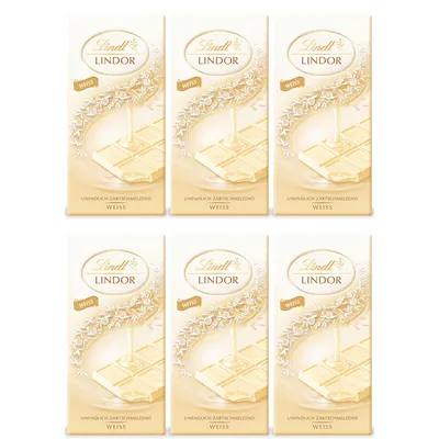 Image de Lindt Lindor Blanc Tablette fourrée au chocolat fondant 100g Paquet de 6