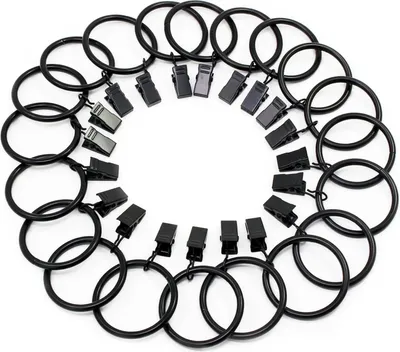 Produktbild von 20 Stück Gardinenringe mit Clips 38mm Metall Vorhangring Hängende Ringe für Vorhänge und Stäbe, (Schwarz, Silber) (Schwarz)