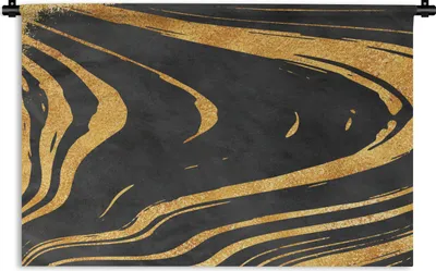 Produktbild von MuchoWow® Wandteppich Wandbehang Gold - Schwarz - Abstrakt 60x40 cm Tapisserie Dekoration Wandtuch - Wanddekorationen