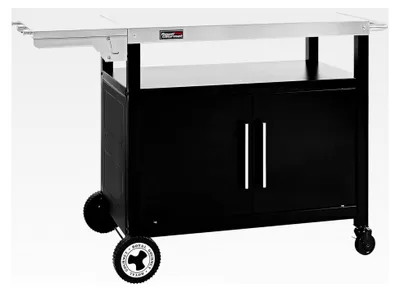 Produktbild von Grillwagen mit Schranktür und Servierwagen für Plancha, Edelstahl-Tischplatte 85 x 50 cm, faltbarer Beistelltisch 30 x 50 cm, für Küche und Garten