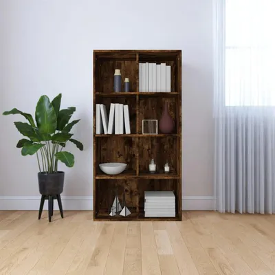 Zdjęcie produktu dla Regal i komoda, 8 przegródek, imitacja dębu dymionego, płyta drewniana, wymiary: 66 x 30 x 130 cm