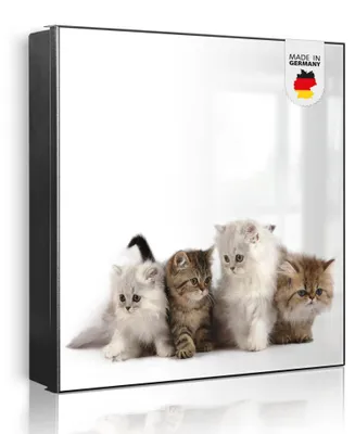 Zdjęcie produktu dla banjado metalowa szafka na klucze, duża 30x30 cm z 32 haczykami, może służyć jako tablica magnetyczna, czarny korpus, zawias po lewej stronie, Kaetzchen [SKG2 10015]